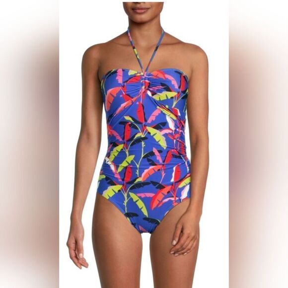 TOMMY HILFIGER Tree Print Halterneck One Piece Swimsuit NWOT size 4 - Picture 1 of 5